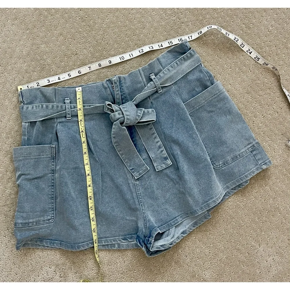 SWEET GENERIS Women's‎ PLUS Blue Cotton Denim Belted Jean Shorts-Sizes 1X and 3X